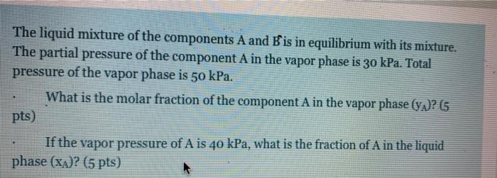 Solved The liquid mixture of the components A and B is in | Chegg.com