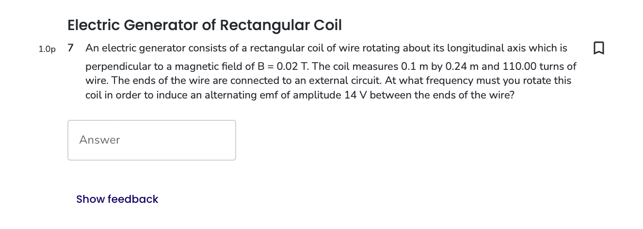 Solved Electric Generator of Rectangular Coil1.0p 7 ﻿An | Chegg.com