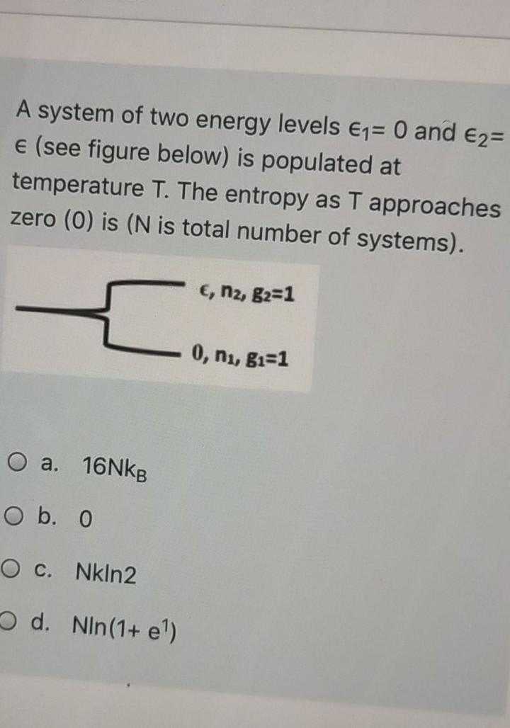 Solved A system of two energy levels €1= 0 and €2= € (see | Chegg.com