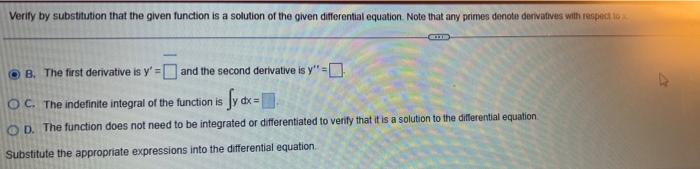 Solved Verify By Substitution That The Given Function Is A | Chegg.com