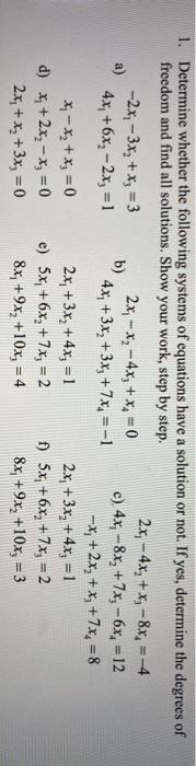 Solved 1. Determine whether the following systems of | Chegg.com