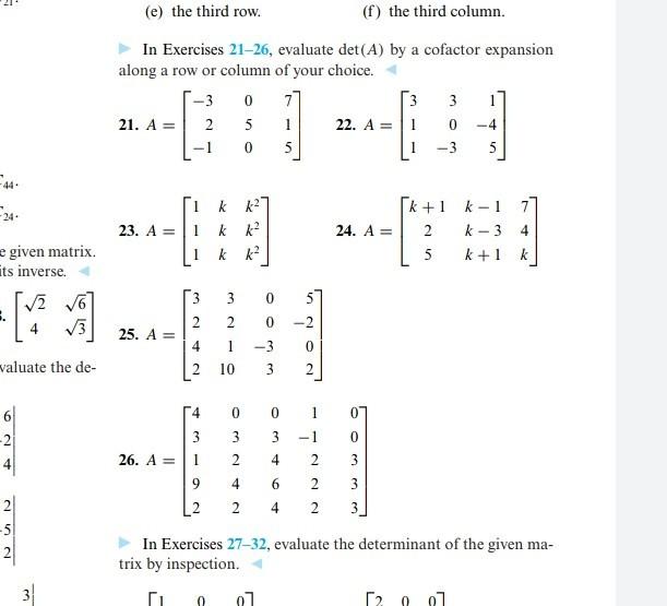 Solved e the third row. f the third column. In Exercises