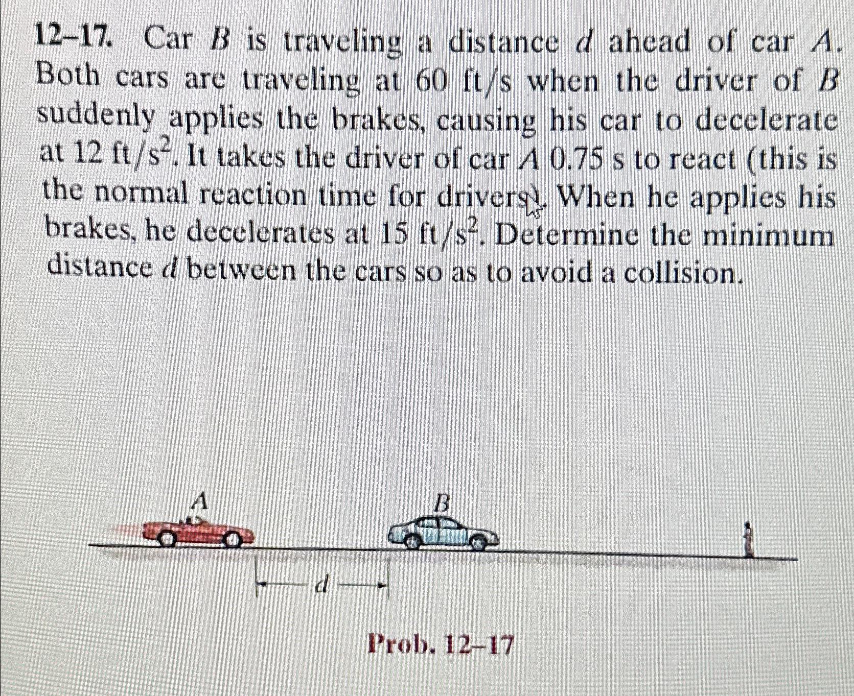 Solved 12-17. Car B Is Traveling A Distance D Ahead Of Car | Chegg.com