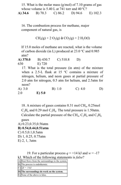 Solved 15 What Is The Molar Mass G Mol Of 7 10 Grams O Chegg Com