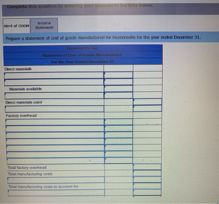 Solved Consider the following information for Huntersville