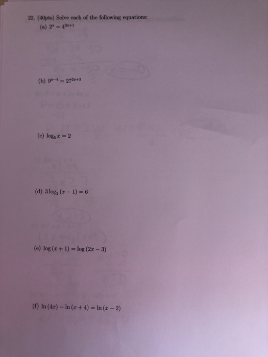 Solved 22. (40pts) Solve each of the following equations: | Chegg.com