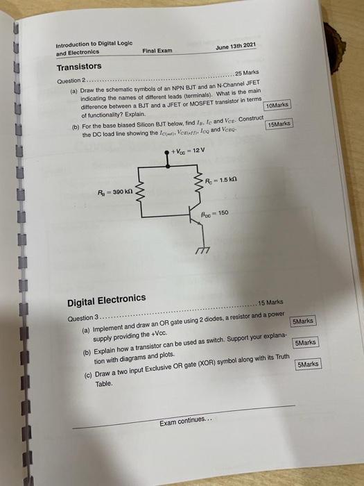 Solved Introduction to Digital Logic and Electronics Final