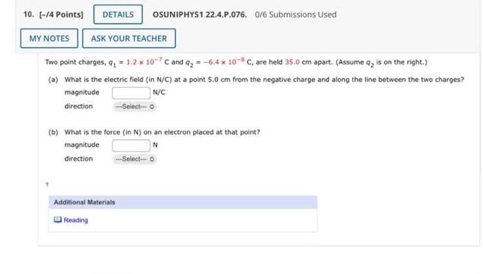 Solved Two Point Charges Q112×10−7c And Q2−64×10−8c 2244