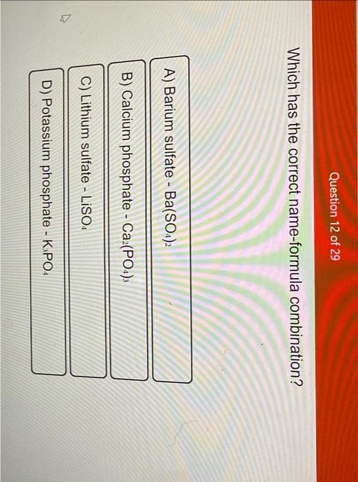 Solved Which has the correct name-formula combination? | Chegg.com