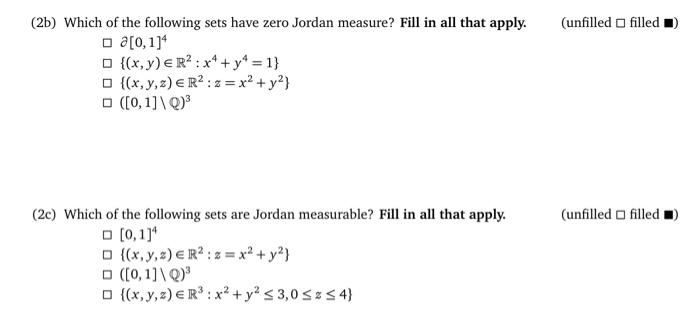 Solved 2b) Which of the following sets have zero Jordan | Chegg.com