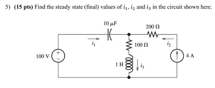 Solved 5) (15 pts) Find the steady state (final) values of | Chegg.com