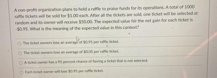 Solved A non-profit organization plans to hold a raffle to | Chegg.com