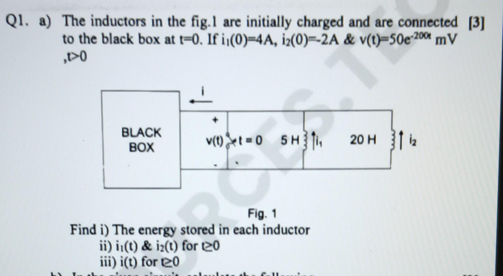 Solved Q1. A) The Inductors In The Fig.1 Are Initially | Chegg.com