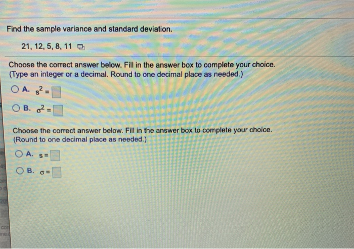 Solved Find The Sample Variance And Standard Deviation 21 Chegg Com