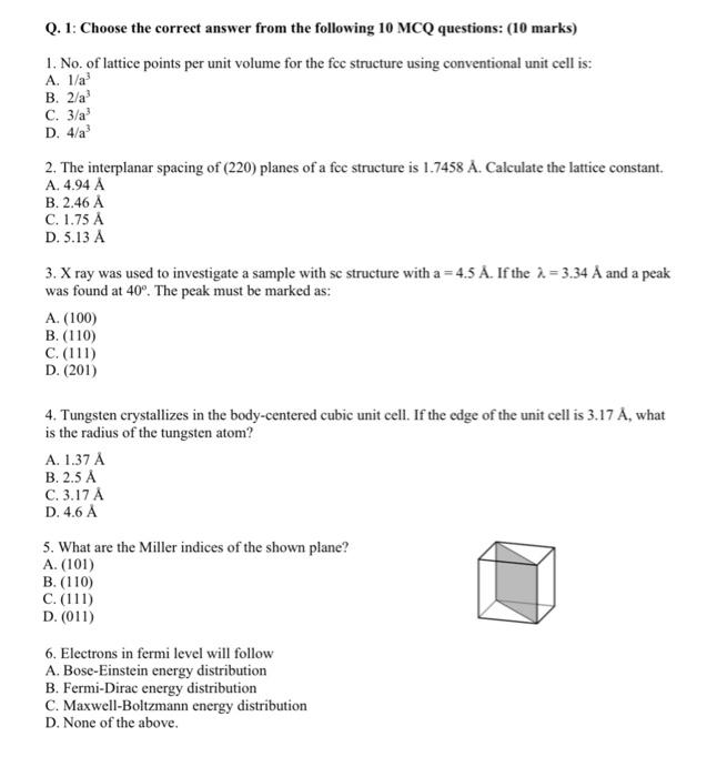 Solved 1. No. of lattice points per unit volume for the fec | Chegg.com