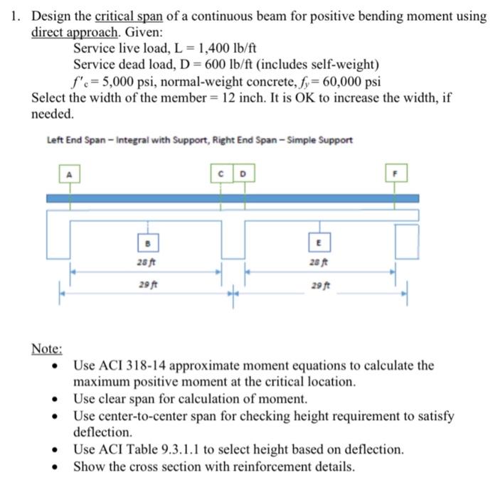 Solved 1. Design the critical span of a continuous beam for | Chegg.com
