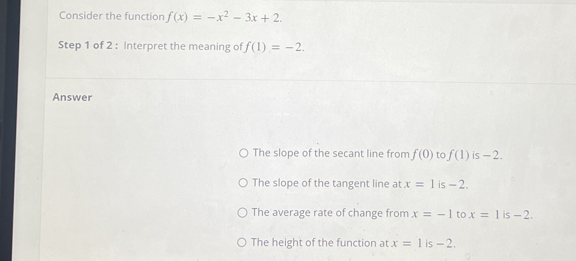 Solved Consider The Function F X X2 3x 2 Step 1 ﻿of 2 ﻿