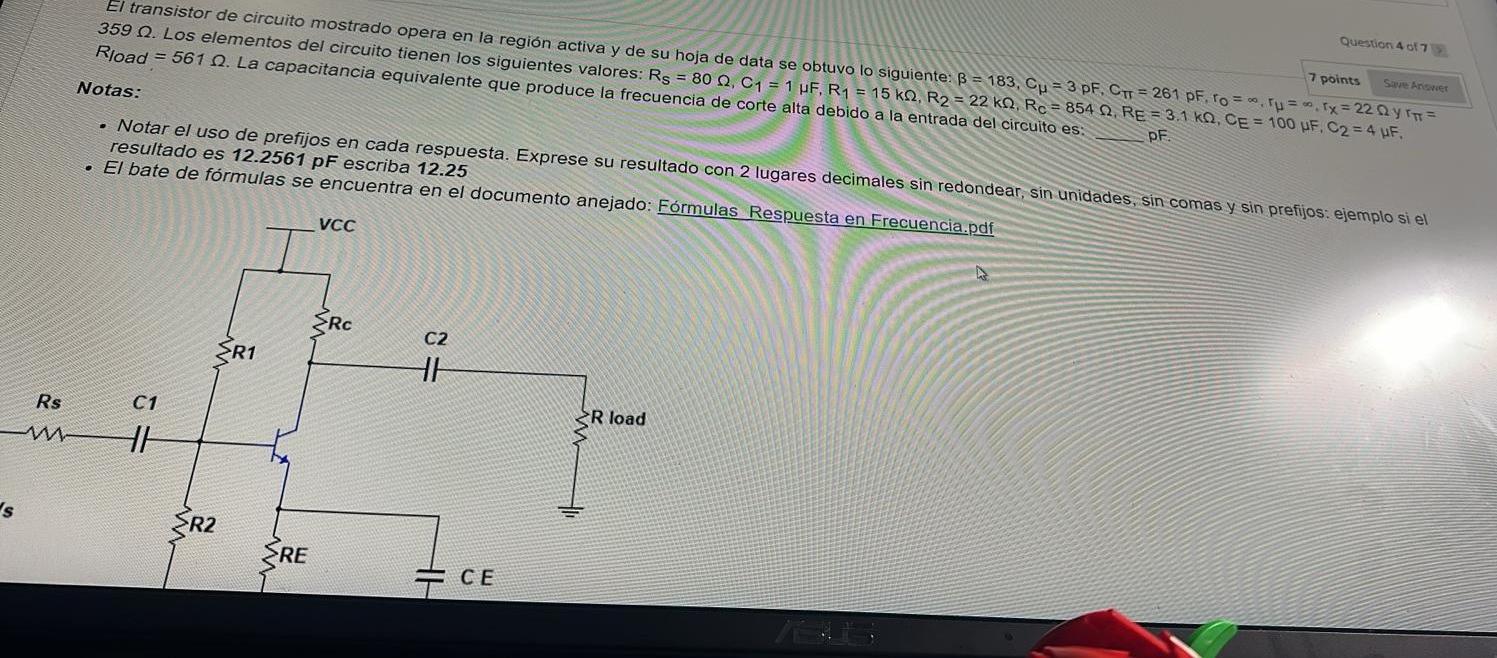 Notas: - El bate de fórmulas se encuentra en el documento anejado: Fórmulas Respuesta en Frecuencia.pdf vcc