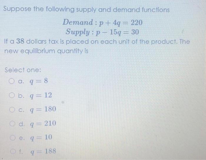 Solved Suppose the following supply and demand functions | Chegg.com