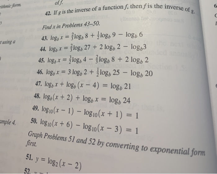 Rithmic Form Fis The Inverse Of G Off 42 If G Is Chegg Com