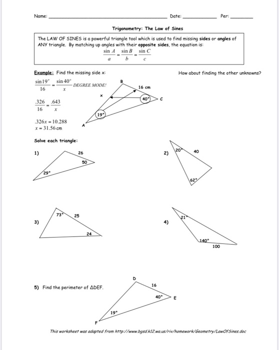 unit 5 homework 7 law of sines