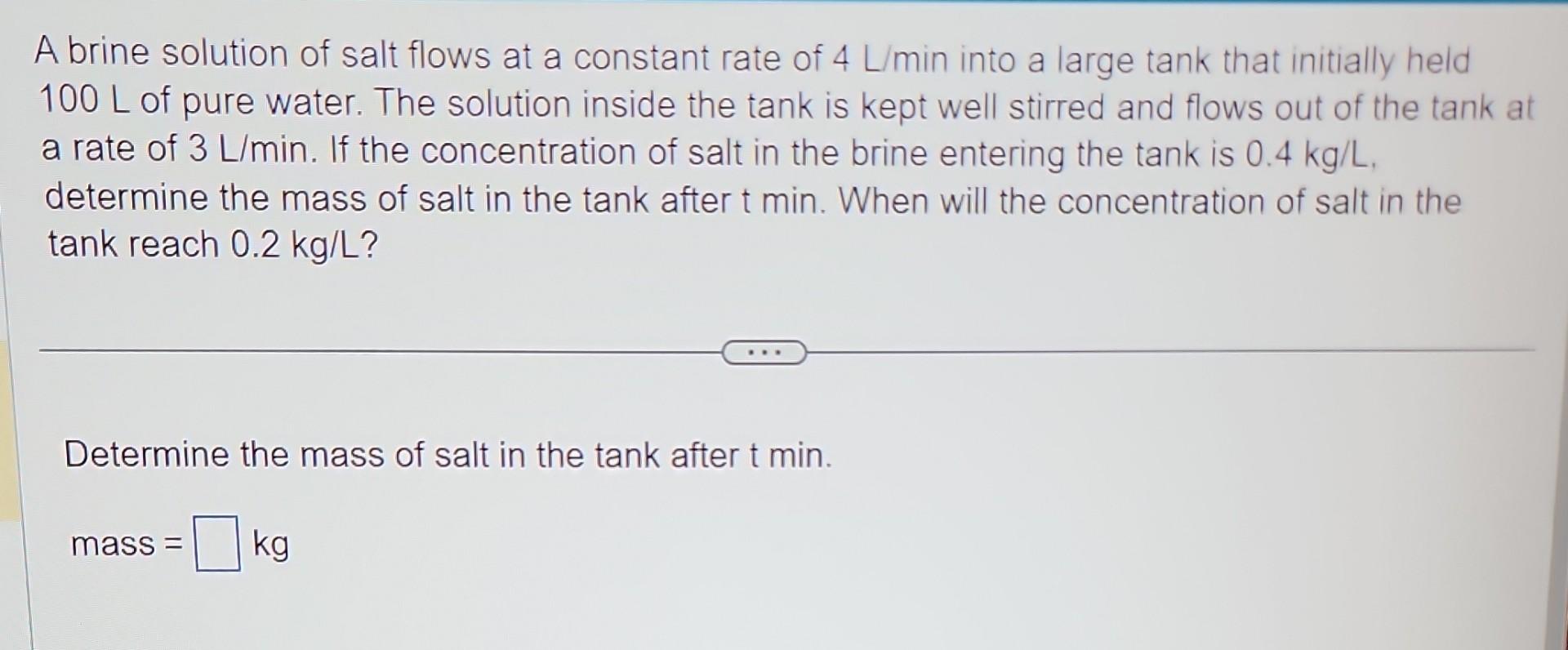 Solved A brine solution of salt flows at a constant rate of