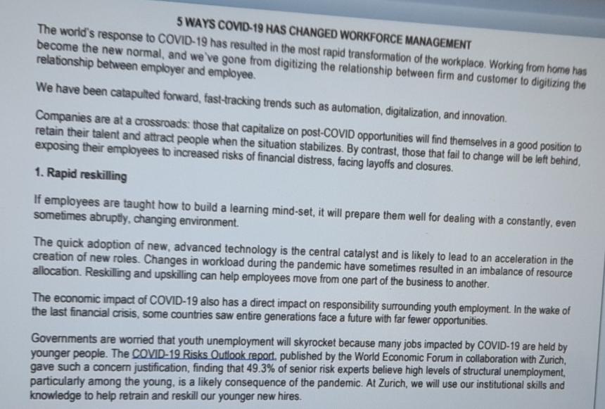 Solved 5 WAYS COVID-19 HAS CHANGED WORKFORCE MANAGEMENT The | Chegg.com