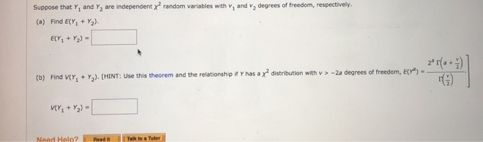Solved Suppose that Y, and Y2 are independent x? random | Chegg.com