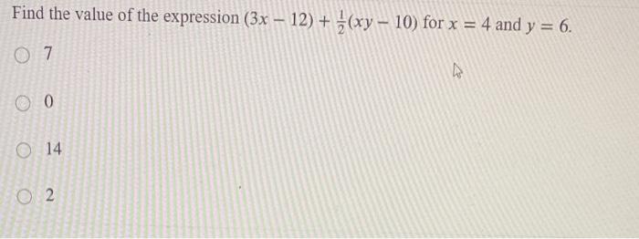 Solved Find the value of the expression (3x – 12) + z(xy - | Chegg.com