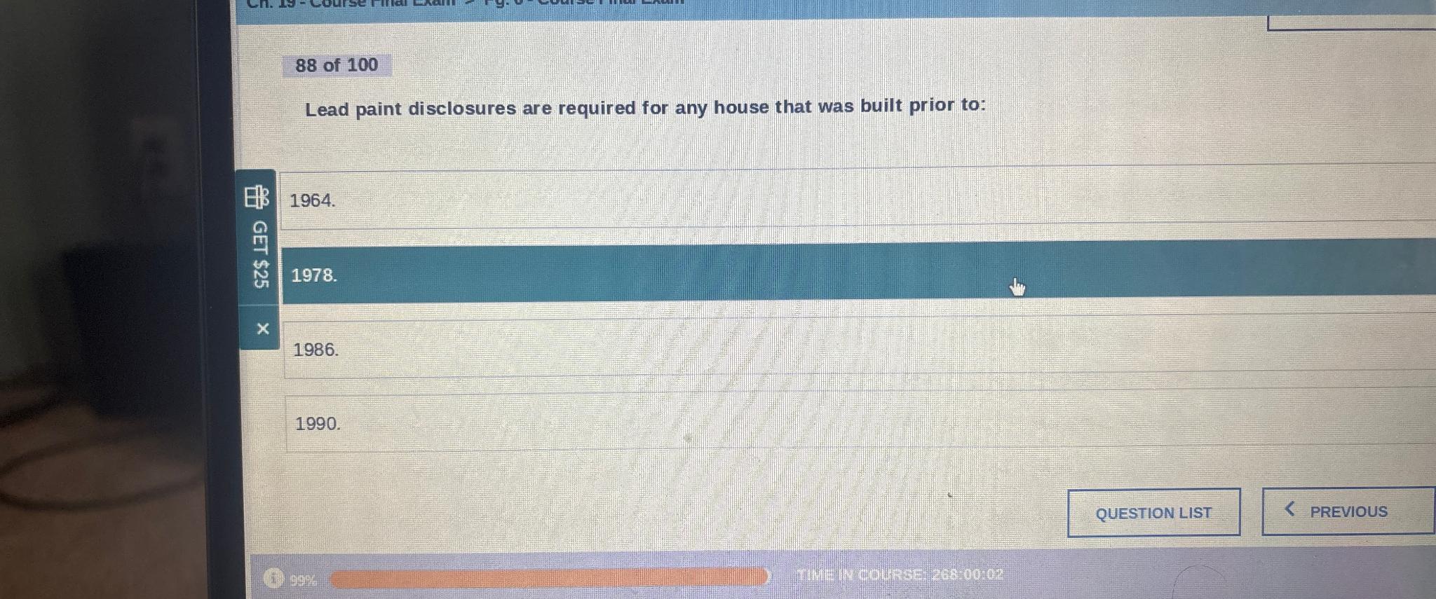 Solved 88 ﻿of 100Lead paint disclosures are required for any