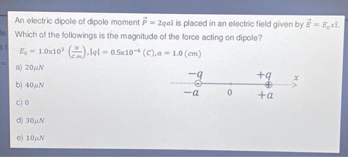 Solved An electric dipole of dipole moment P=2qa ^ is placed | Chegg.com