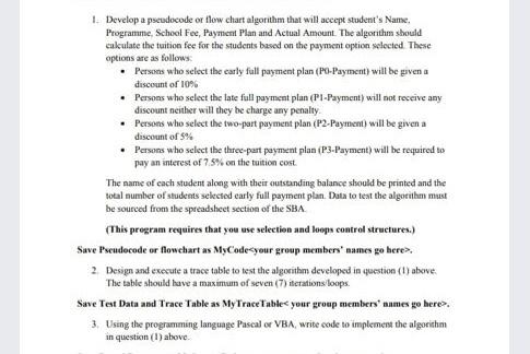 Solved 1. Develop a pseudocode or flow chart algorithm that | Chegg.com