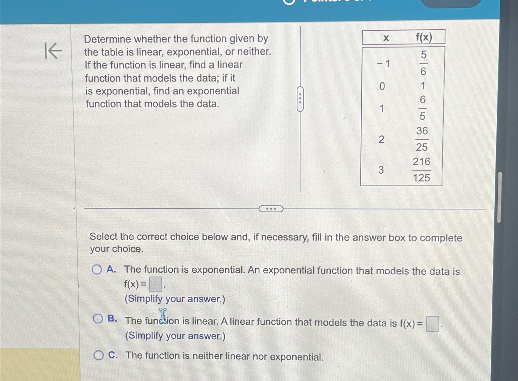 Solved Determine whether the function given by the table is | Chegg.com