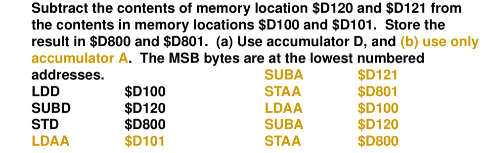Solved Subtract the contents of memory location $D120 ﻿and | Chegg.com