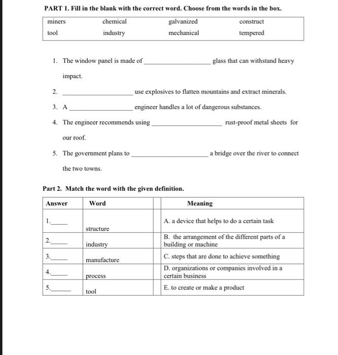 Solved PART 1. Fill in the blank with the correct word. | Chegg.com