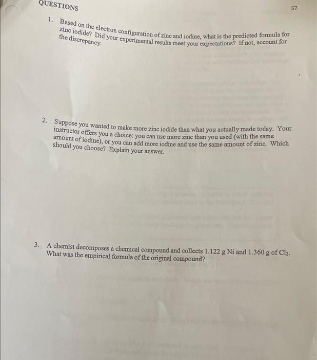 Solved 1. Based on the electron configuration of zinc and