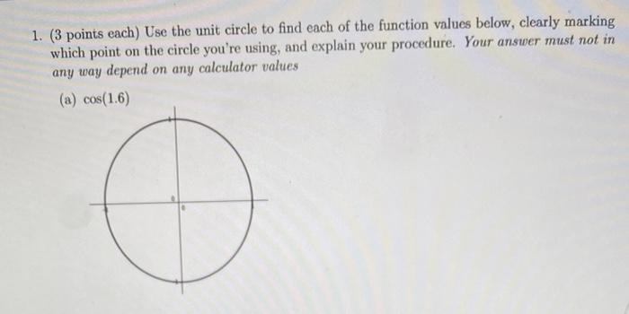 Solved 1. (3 Points Each) Use The Unit Circle To Find Each | Chegg.com