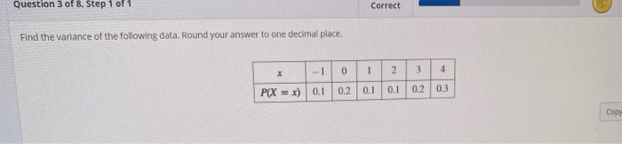 Solved Question 3 of 8. Step 1 of 1 Correct Find the | Chegg.com