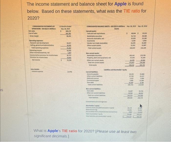 Solved The income statement and balance sheet for Apple is | Chegg.com
