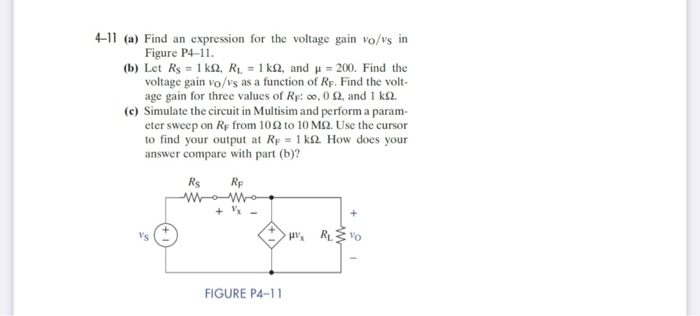 Solved 4-11 (a) Find an expression for the voltage gain | Chegg.com
