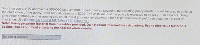 Solved Suppose you are 40 and have a $80,000 face amount, | Chegg.com