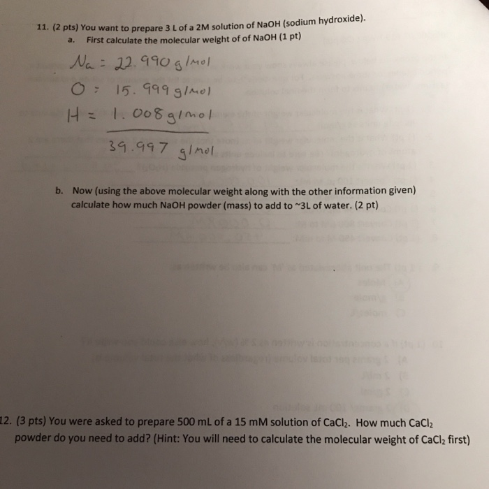Solved Prs) You want to prepare 3 L of a 2M solution of NaOH | Chegg.com