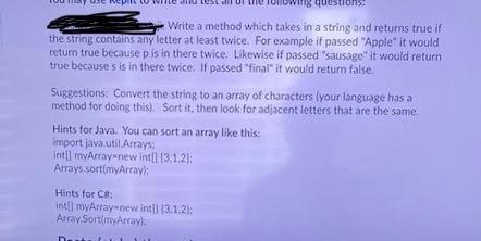Solved estions! Write a method which takes in a string and | Chegg.com