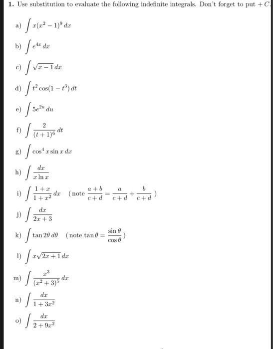 Solved 1. Use substitution to evaluate the following | Chegg.com