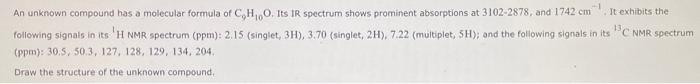An unknown compound has a molecular formula of | Chegg.com