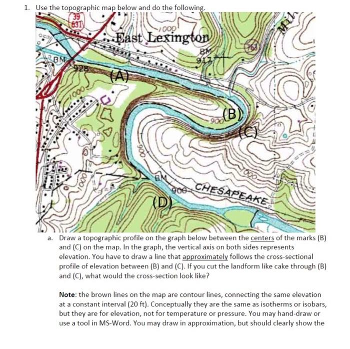 Solved 1. Use the topographic map below and do the | Chegg.com