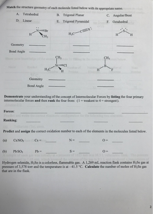 Solved Match the structure geometry of each molecule listed | Chegg.com