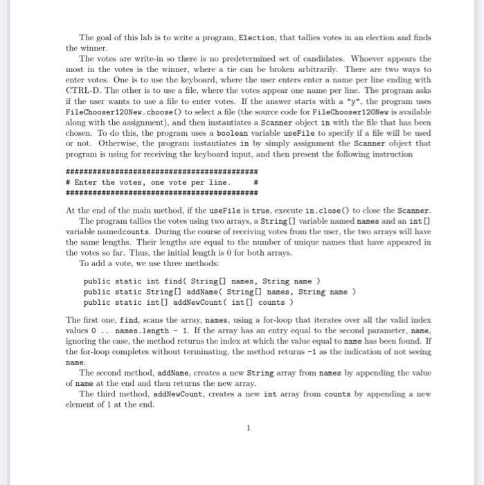 The goal of this lab is to write a program, Election, | Chegg.com