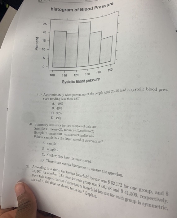 Solved Histogram Of Blood Pre Blood Pressure Percent 150 Chegg Com