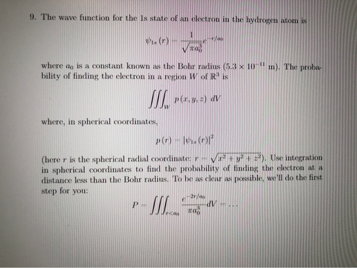 Solved 9. The wave function for the Is state of an electron | Chegg.com